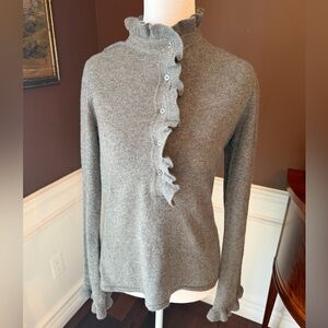 Tory Burch Gray Cashmere Sweater With Ruffle Detail size Small